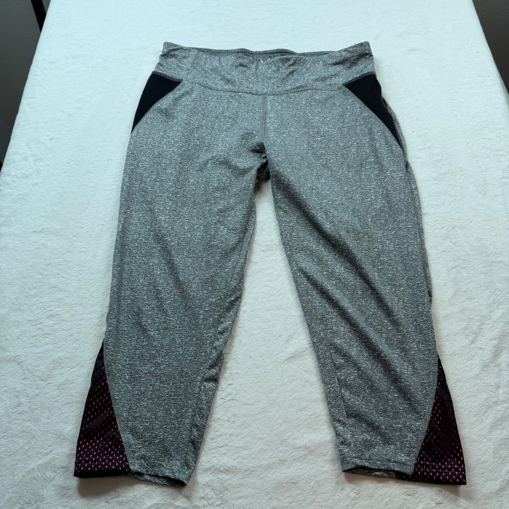 Game Time Athletic Leggings Womens 1X Gray Good Mesh Accent Cropped Yoga Pants
